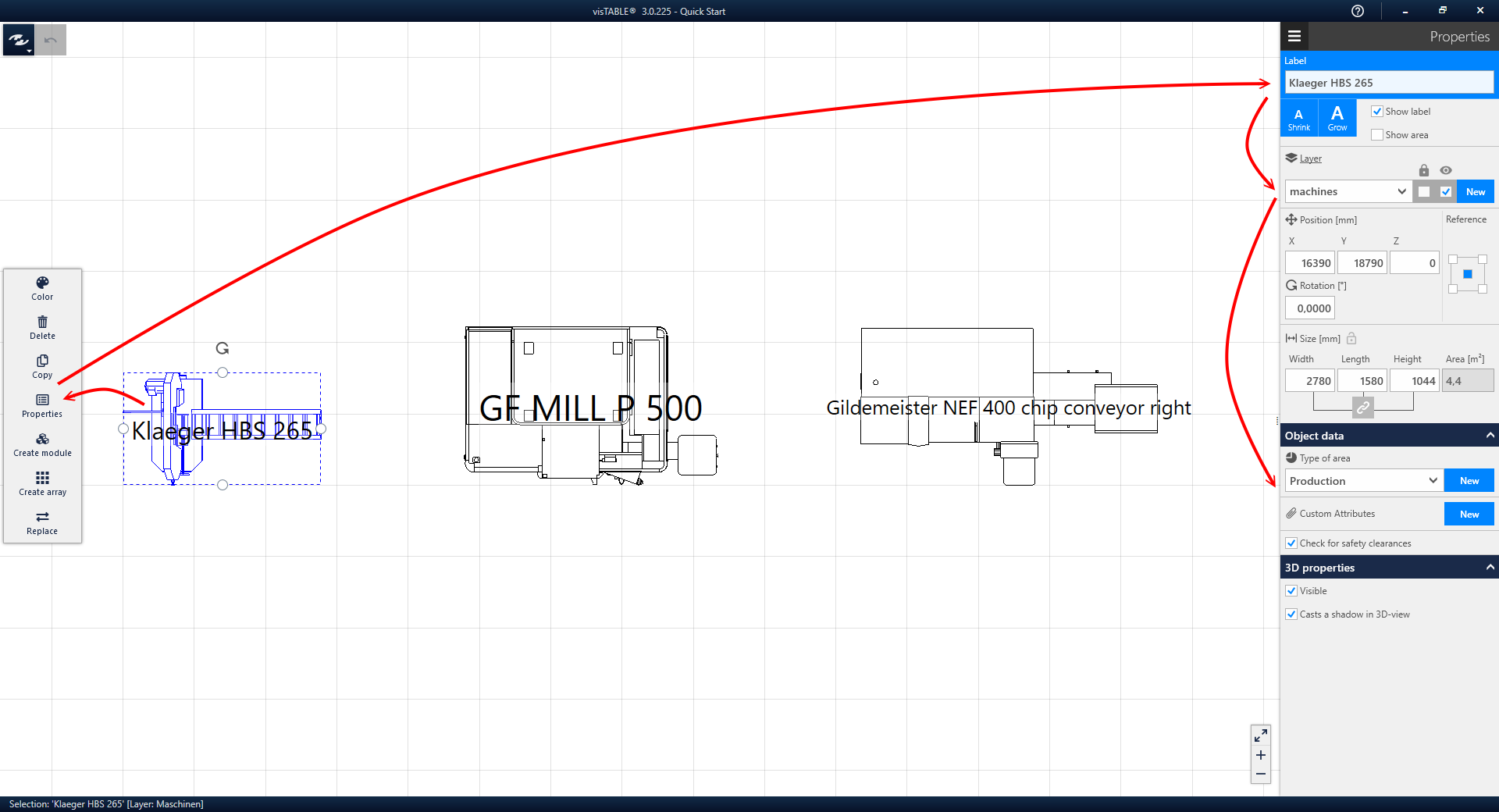 Object property settings step 1