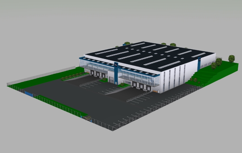 Perspective on a factory building created with visTABLE® objects