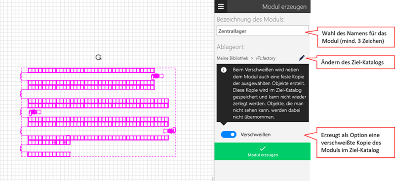 Aufgabenbereich für Modul erzeugen